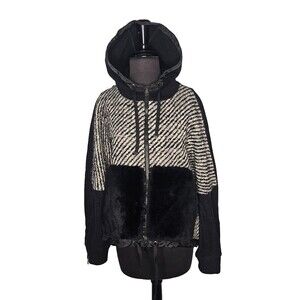 Vtg MONCLER Women's Maglia Cardigan Hoodie Wool Mixed Media